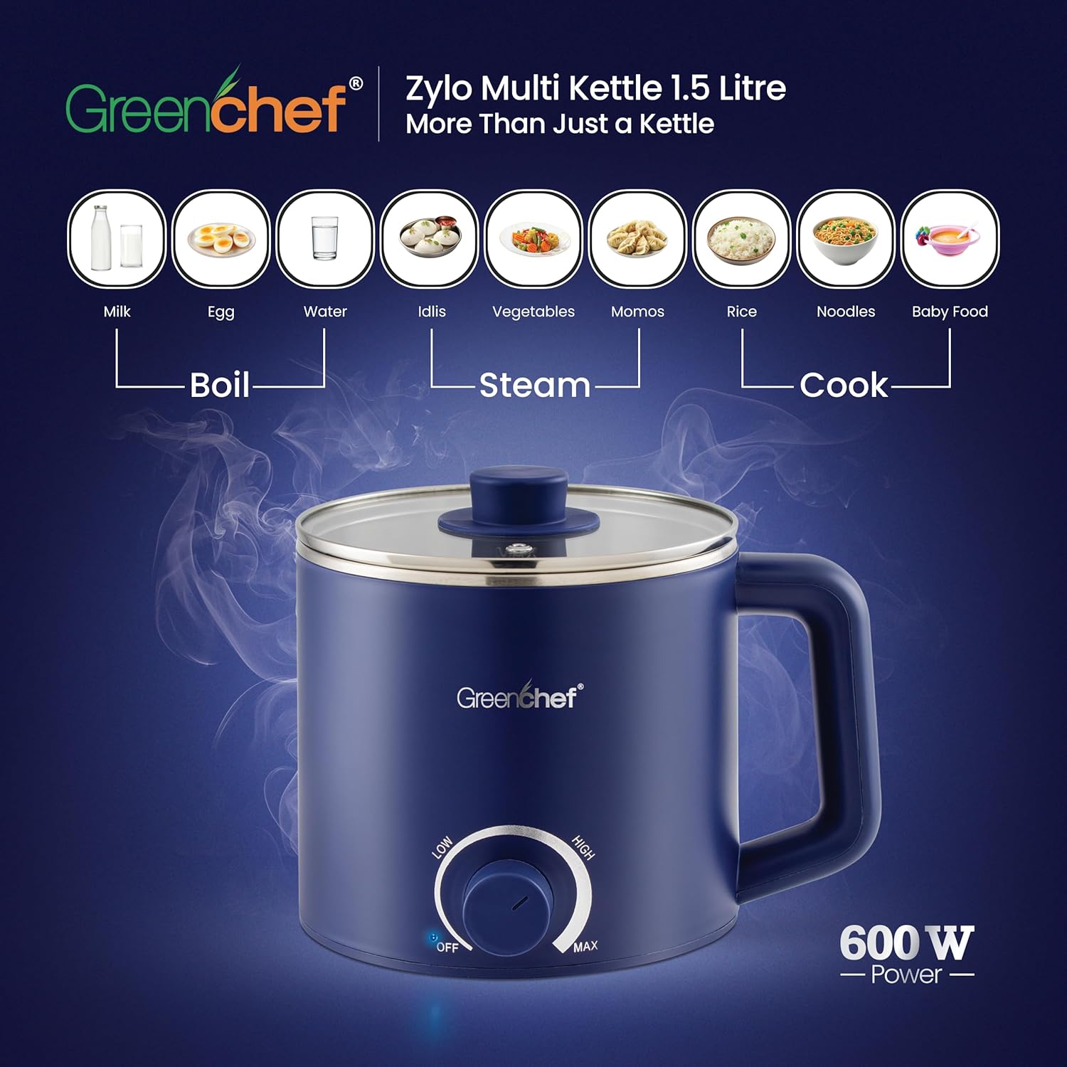 Greenchef Multi electric kettle 1.5L ZYLO with 600watts